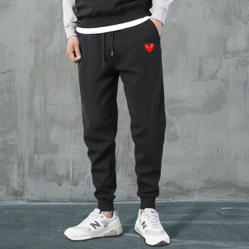 香港正品潮牌夏季刺绣桃心爱心运动裤男女加绒纯棉小脚裤长裤卫裤