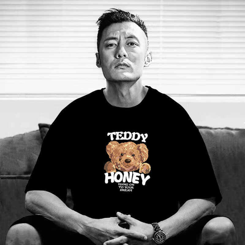 香港正品潮牌夏季余文乐英文小熊休闲半袖男女款纯棉宽松短袖T恤