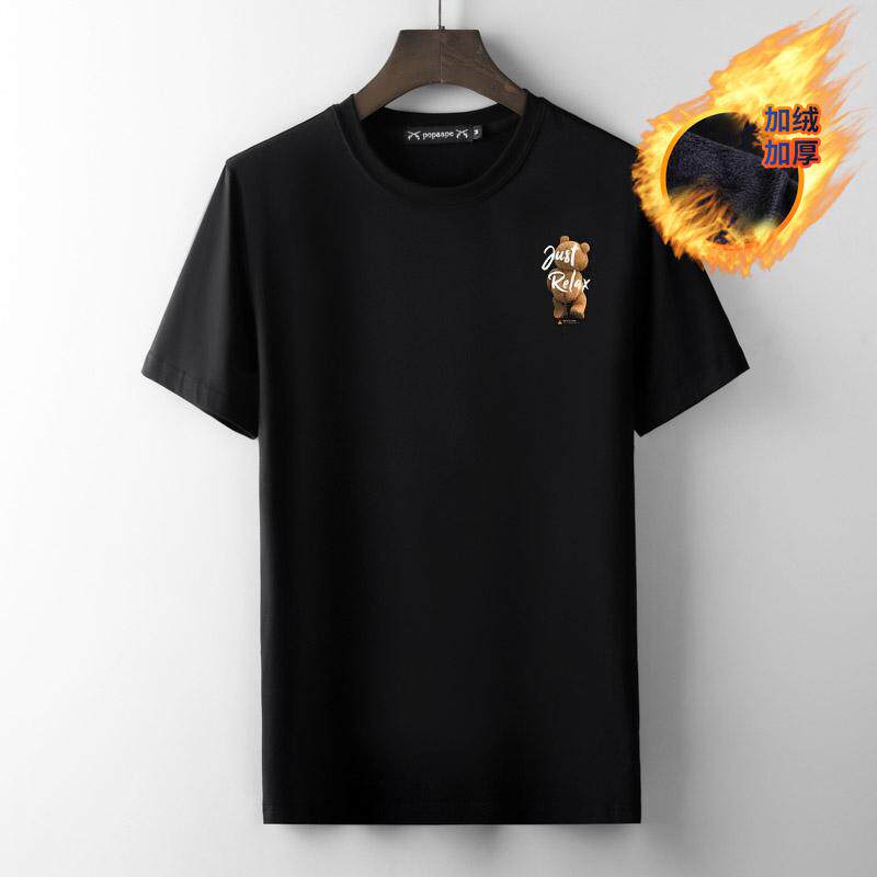 香港正品潮牌秋冬英文小熊休闲半袖男士纯棉加绒保暖宽松短袖T恤