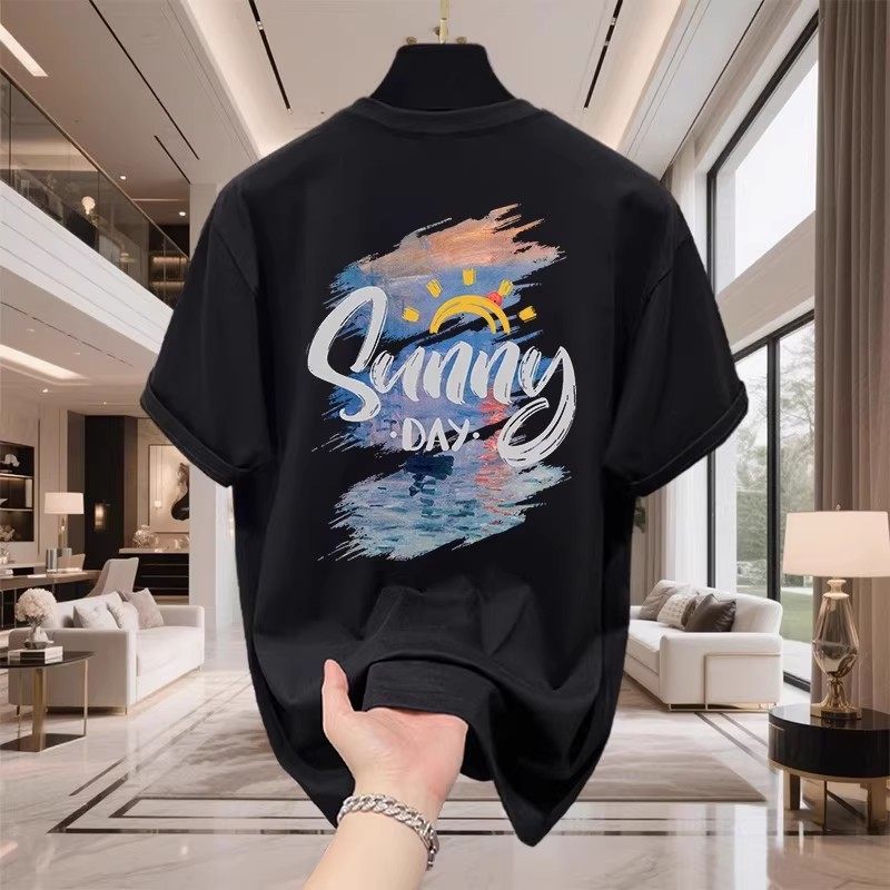 香港正品潮牌夏季彩色涂鸦条纹痞帅半袖男款纯棉重磅宽松短袖T恤