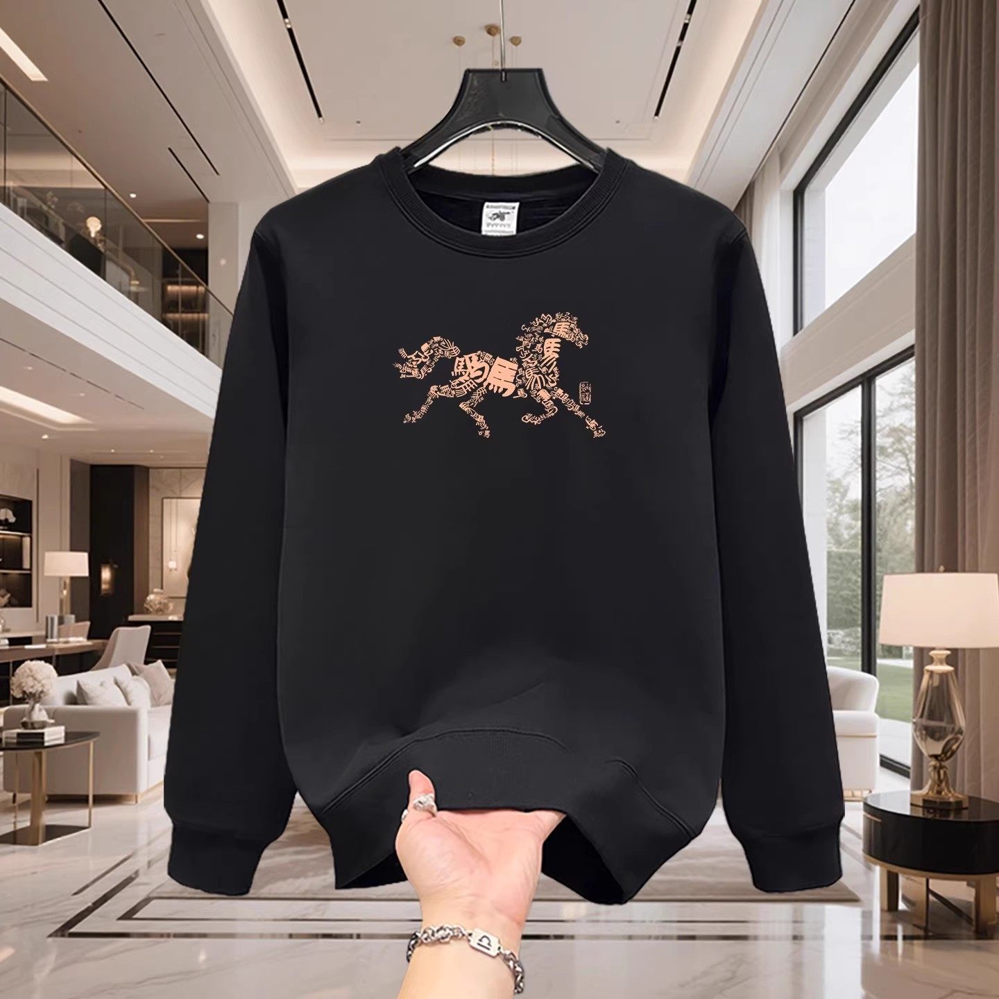 香港正品潮牌秋冬马年字母小马打底衫男女款纯棉宽松加绒圆领卫衣