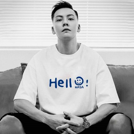 香港正品潮牌夏季陈伟霆蓝色hell笑脸半袖男女款纯棉宽松短袖T恤