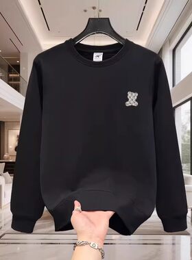 香港潮牌秋冬卡通简约小熊打底衫男女款纯棉宽松加绒圆领卫衣