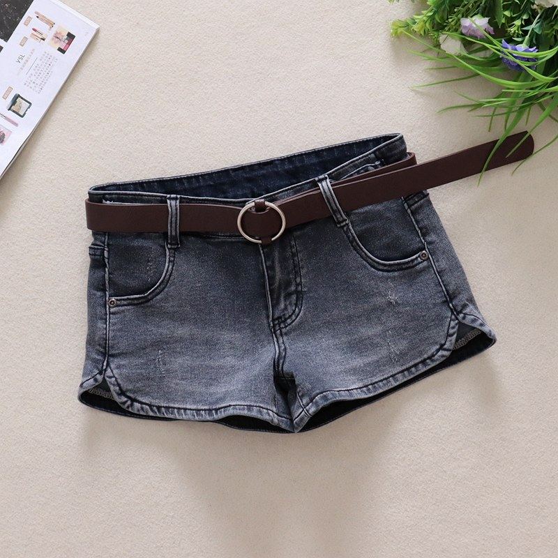 显瘦低腰牛仔短裤女夏性感开叉黑灰超短裤热裤弹力提臀ins韩版