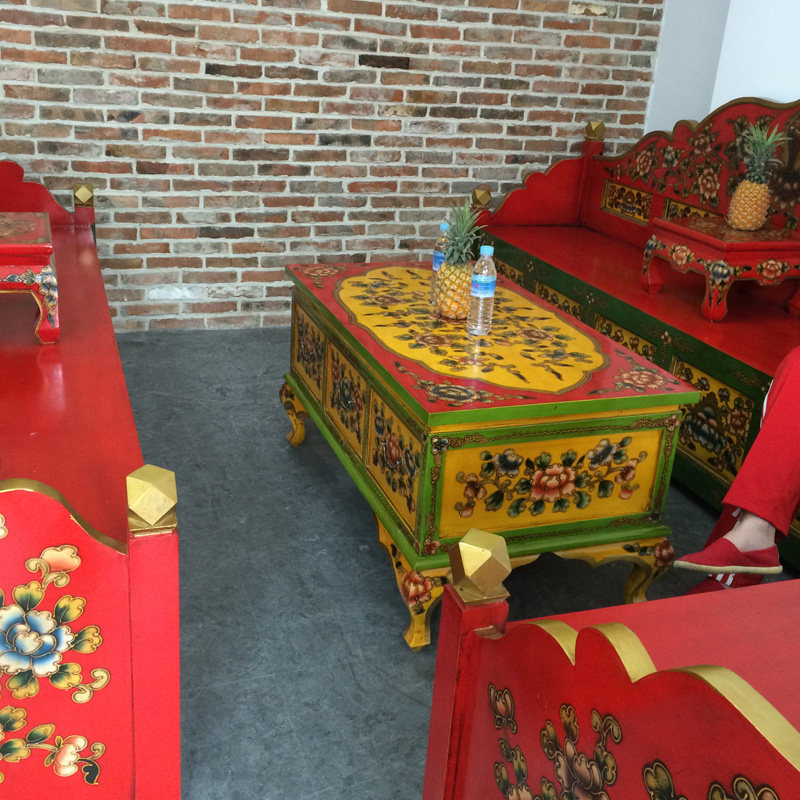 新中式长方形复古木质个性客厅茶几藏式创意收纳彩绘桌子实木家具