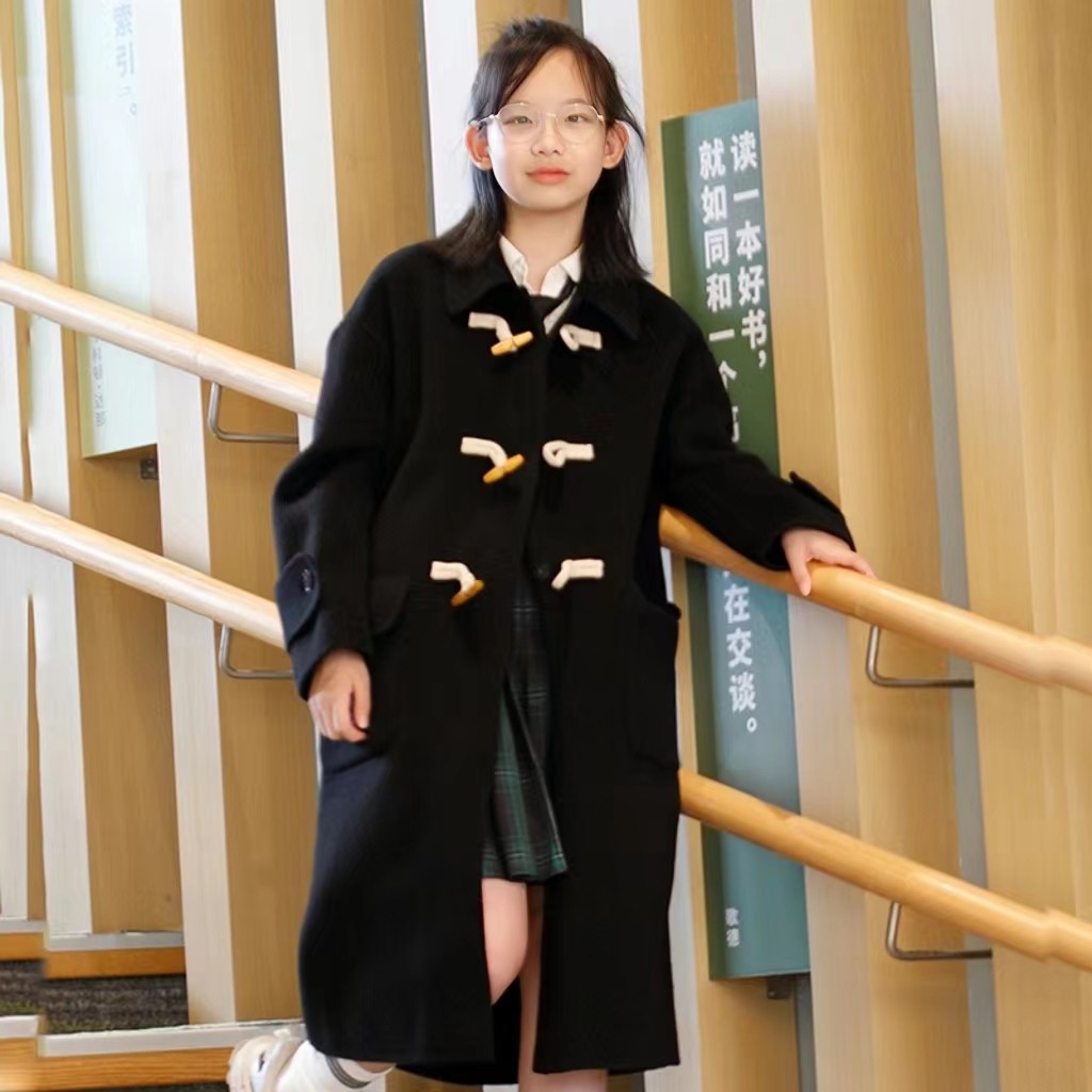 女大童双面羊绒大衣羊毛牛角扣青少年毛呢外套儿童小个子学院黑色,童装/婴儿装/亲子装,呢大衣,淘宝优惠券,粉丝福利购,淘宝优惠卷