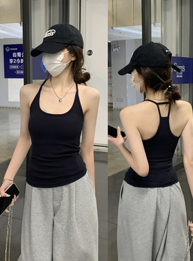 黑色挂脖吊带背心女美背内搭2026春夏新款带胸垫防走光打底上衣