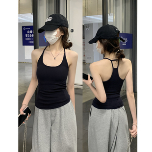 黑色挂脖吊带背心女美背内搭2026春夏新款带胸垫防走光打底上衣