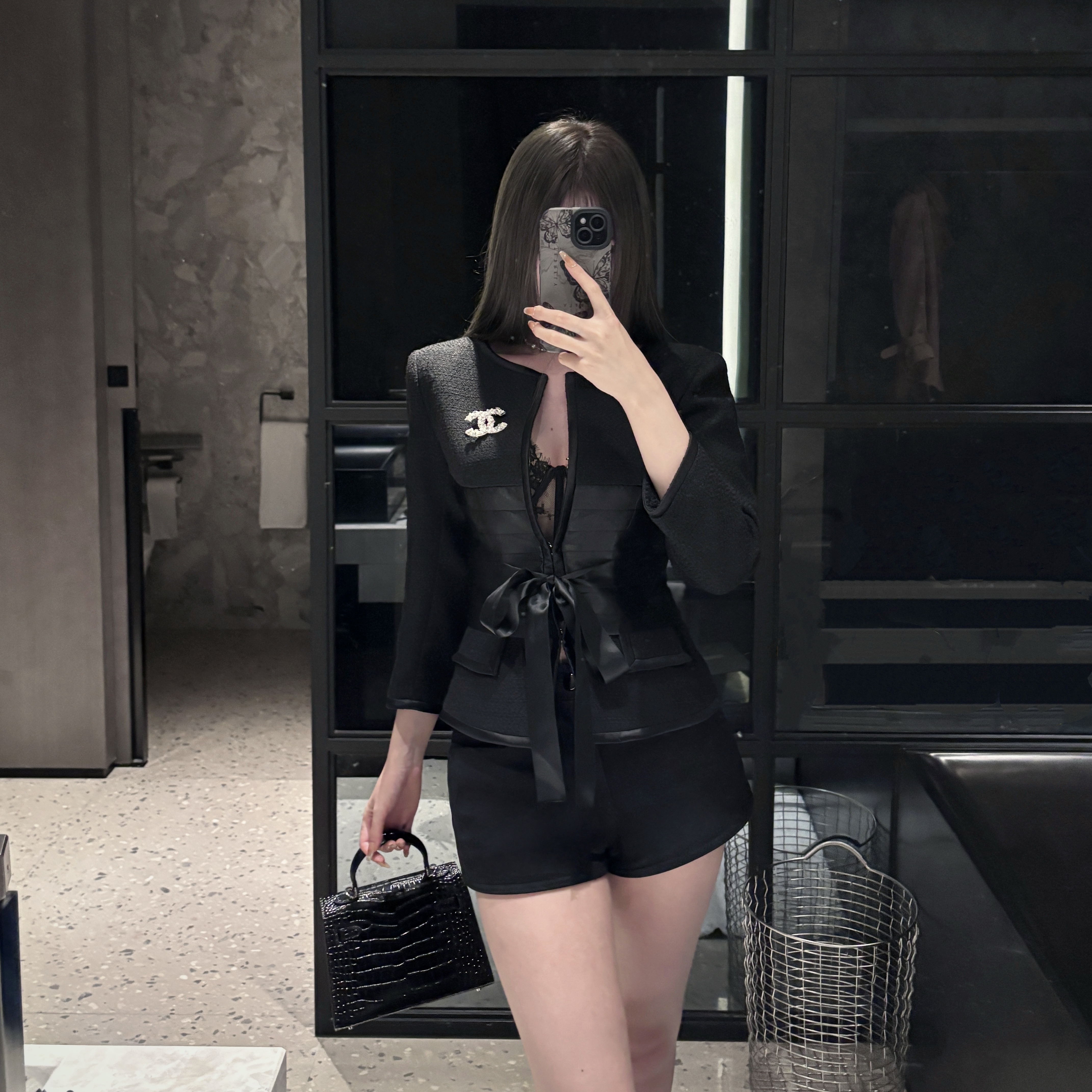 Elyssa 小众设计气质名媛高级感小香风外套缎面蝴蝶结收腰上衣秋