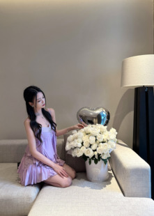 Elyssa初夏风信 淡紫荷叶边气质度假风烫钻雪纺吊带温柔连衣裙女