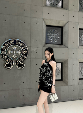 Elyssa华尔兹小调 斑马纹水墨印花荷叶边挂脖无袖上衣女设计感夏