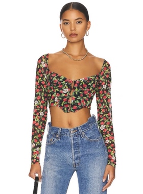 美系辣妹AFRM Grecian Top时尚小众新款碎花修身长袖衫 不退换