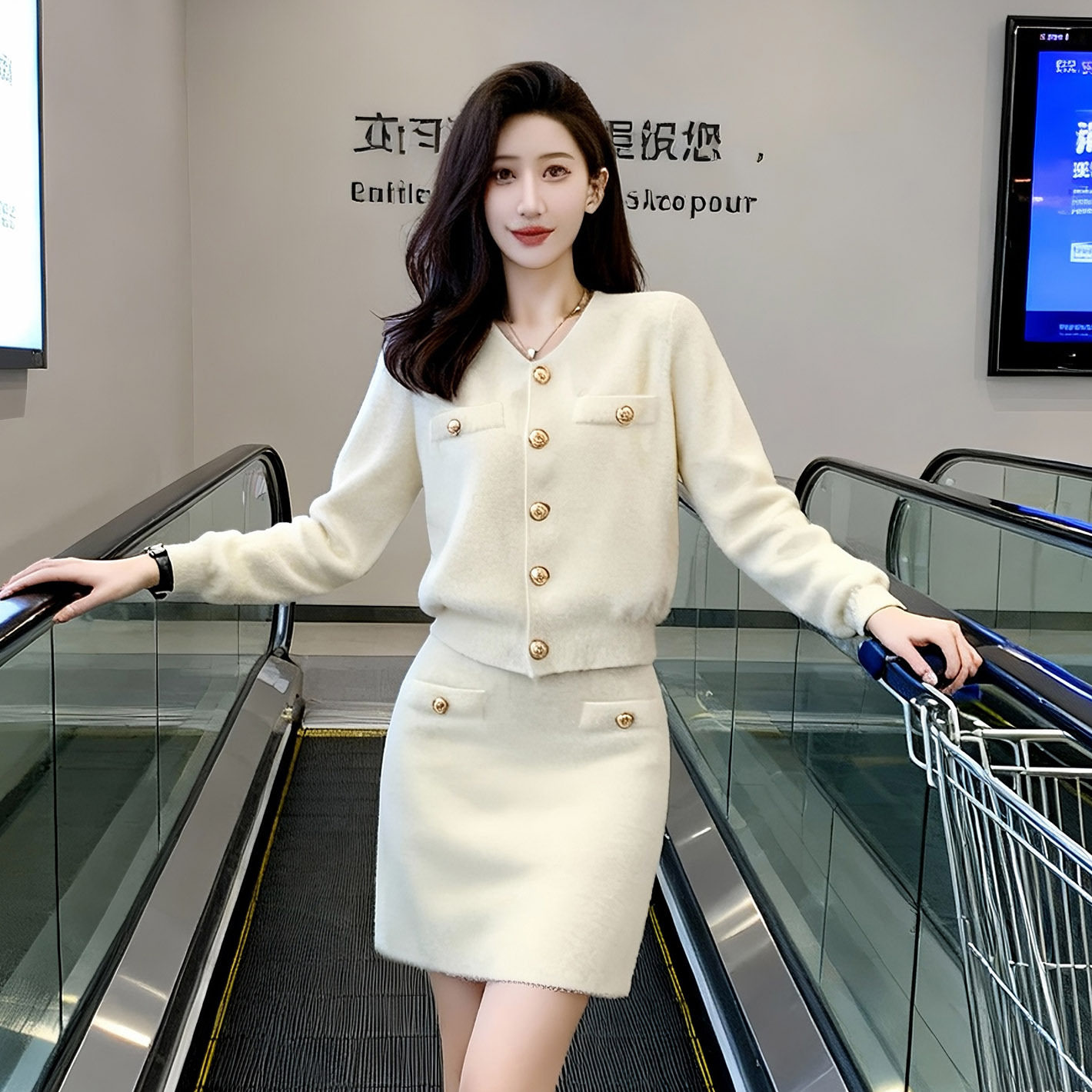 时尚针织水貂开衫2026秋冬款毛衣女装裙套装小香风休闲时尚套装