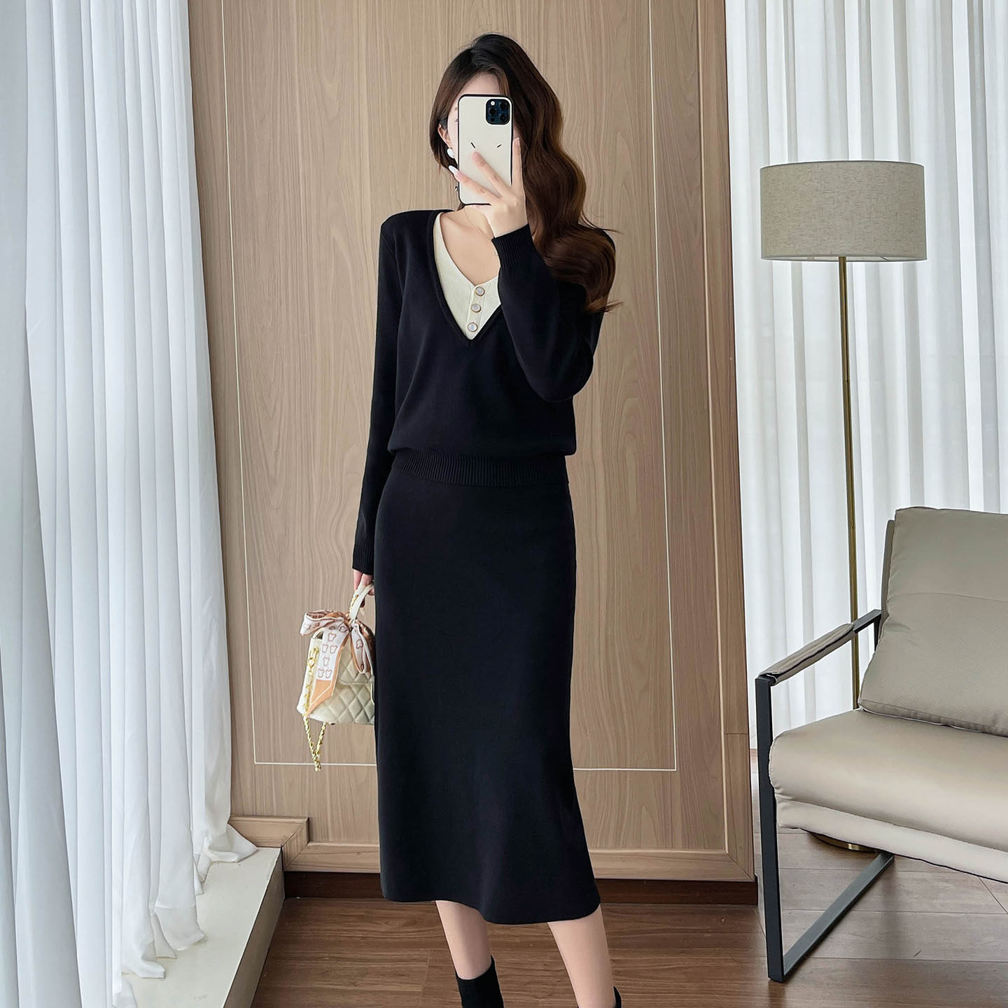 爆款女装针织休闲时尚套装裙女2025秋冬新款遮肚子保暖毛衣裙套装