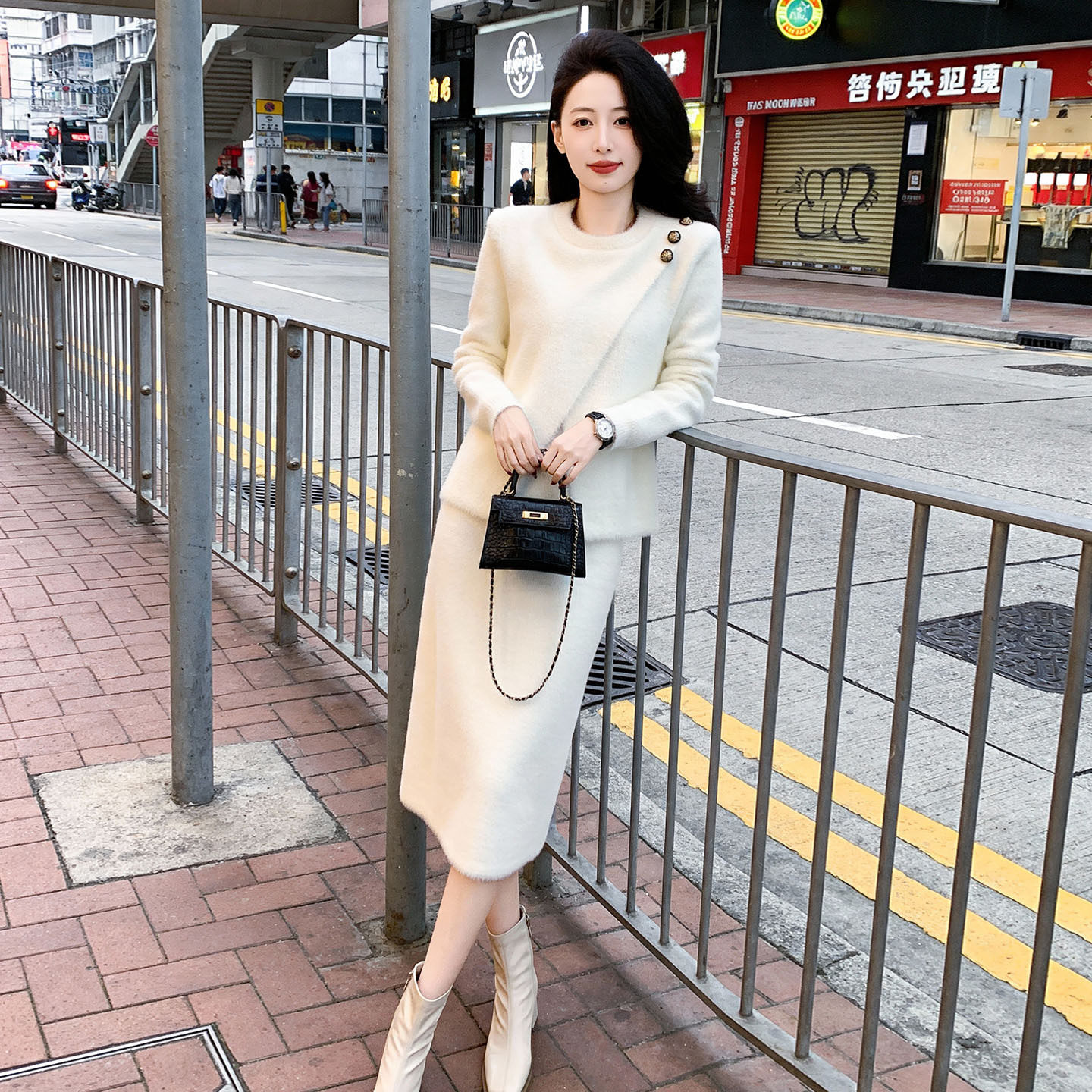小香风套装裙女春季新款感新中式毛衣包臀半身裙针织两件套装裙子