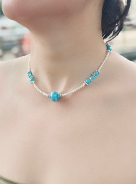 天然绿松石贝壳珍珠项链锁骨链女款颈饰轻奢高级感百搭