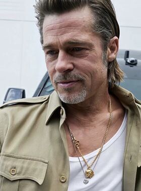 布拉德·皮特 Brad Pitt 同款叠戴金银色狮子牌牌项链型酷长项圈