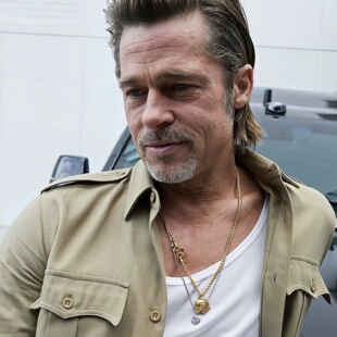 布拉德·皮特 Brad Pitt 同款叠戴金银色狮子牌牌项链型酷长项圈