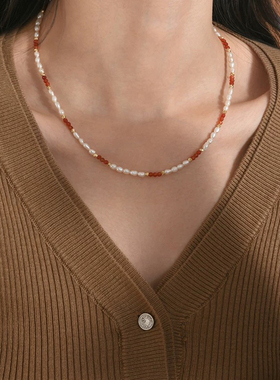 ACCSEE原创设计天然淡水小米珠天然石高级感颈链轻奢锁骨项链礼物