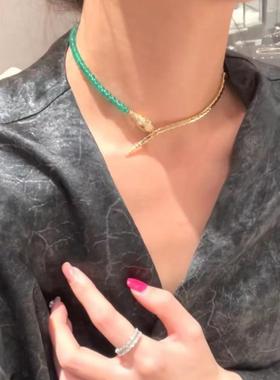 天曼绿玉髓灵蛇项链宝家蛇骨链S925高级感轻奢