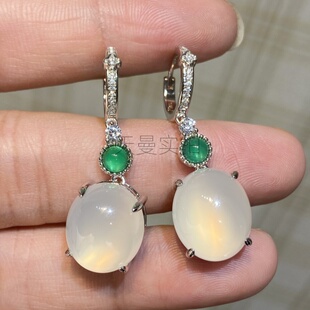 玫瑰的故事朱珠同款天然玉髓蛋面耳坠媲美高冰蛋面翡翠耳环925