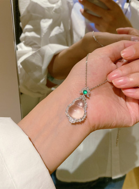 新中式国风15*20MM水沫玉玻璃种水雪花棉葫芦福禄吊坠项链女顶珠