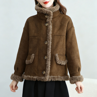 双面穿皮毛一体羊剪绒皮草大衣女短款2025冬新款羊羔毛颗粒绒外套