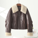 2025冬新款 夹克鹅绒羽绒服绵羊皮外套 皮毛一体毛领真皮皮衣女短款