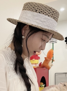 夏季海草宽檐平顶帽草帽