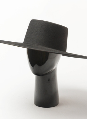 欧美秋冬时尚简约羊毛呢平顶大檐礼帽逛街大沿毡帽舞台走秀拍摄帽