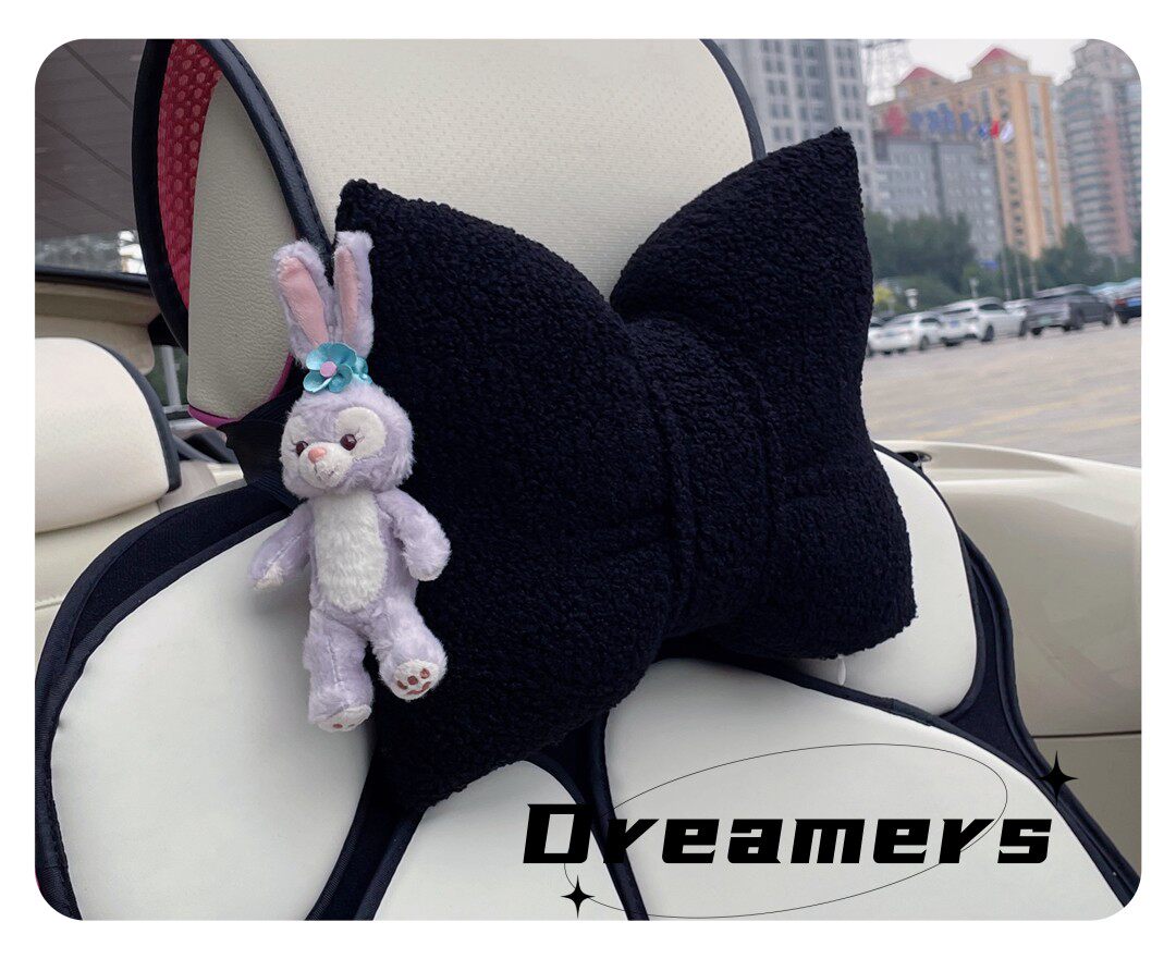 女生汽车装饰星黛露芭蕾兔公仔车用枕头汽车护颈枕车载头枕黑色绒