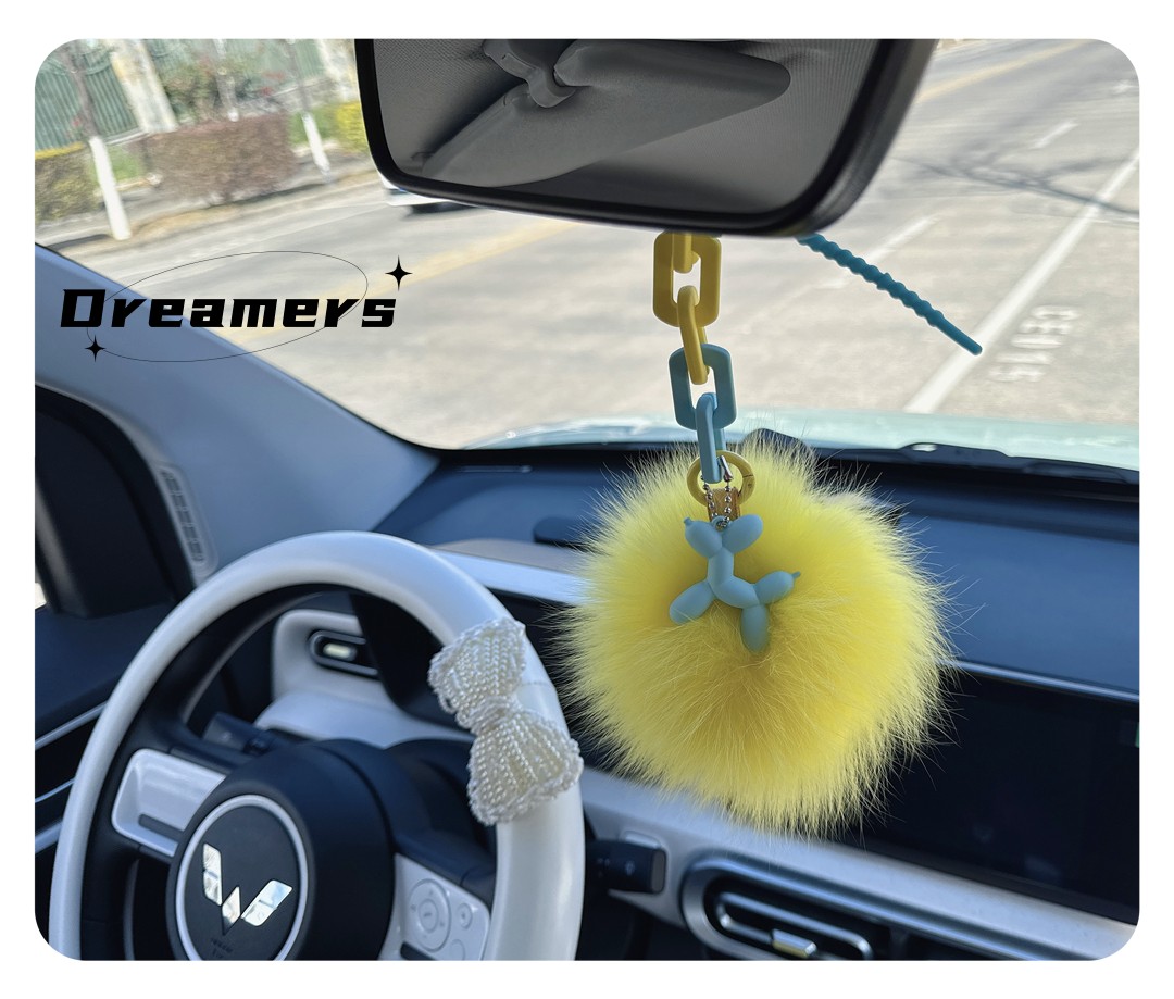多巴胺女生柠檬黄色可爱狐狸毛球汽车挂件车载挂饰车内装饰高品质