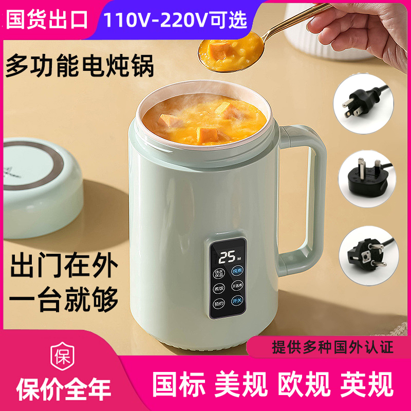 110V220V小型电炖锅美英规多功能养生壶煮粥锅便携式台湾用电炖杯