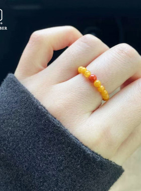 艺如继往蜜蜡3mm小米珠珠戒指文玩女孩南红顶珠