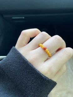 艺如继往蜜蜡3mm小米珠珠戒指文玩女孩南红顶珠