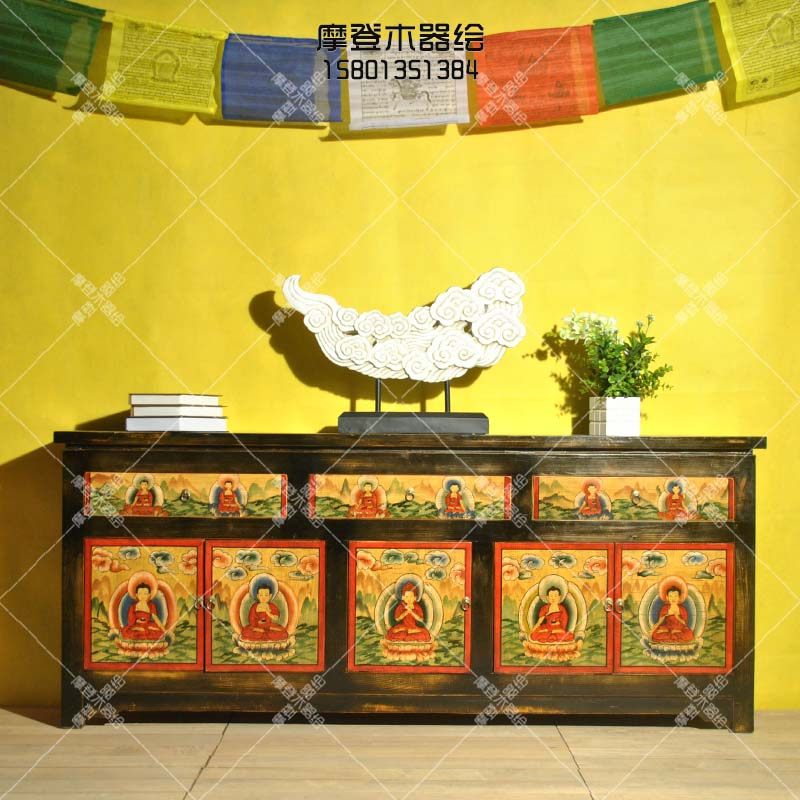 彩绘鞋柜玄关柜储物柜藏式佛柜佛台供桌门厅柜入户柜中式实木家具