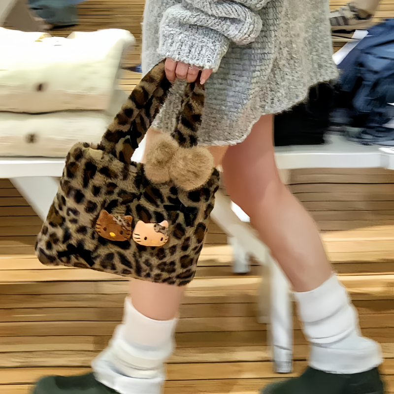 豹纹kt猫咪秋冬手提单肩腋下包毛茸茸冬季挎包通勤大容量手腕包女,箱包皮具/热销女包/男包,托特包,淘宝优惠券,粉丝福利购,淘宝优惠卷