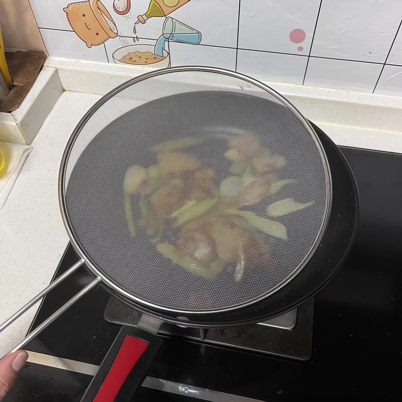 食品级不锈钢圆形盖防油网厨房家用带手柄炒菜油炸油溅网滤网透气