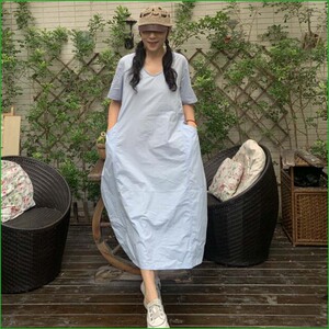 一介布衣*闲云野鹤文艺简节显瘦全棉大口袋宽松连衣裙特价