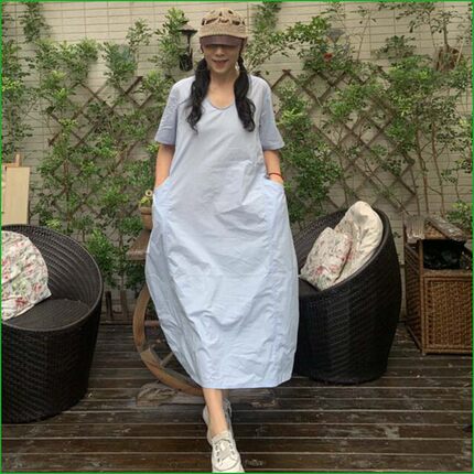 一介布衣*闲云野鹤文艺简节显瘦全棉大口袋宽松连衣裙特价