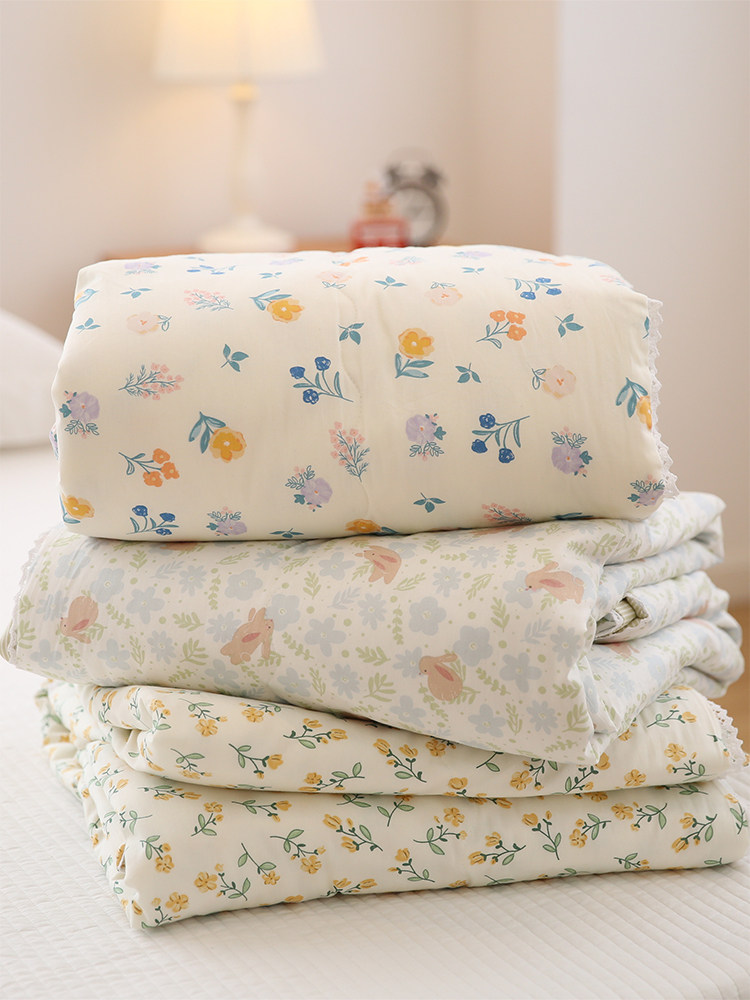 清新小碎花纯棉夏被ins风蕾丝边夏季薄款被子空调被夏凉被