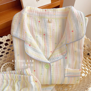 在耳边|彩虹小清新全棉双层纱睡衣软糯亲肤透气春夏秋纯棉家居服