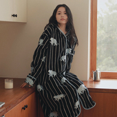 连帽大码 秋冬珊瑚绒长款 过膝加绒睡袍长袖 可爱保暖女士居家浴袍