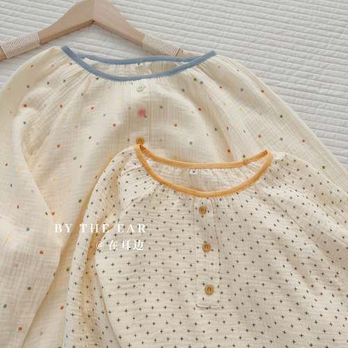 治愈系印花女款纯棉双层纱家居服