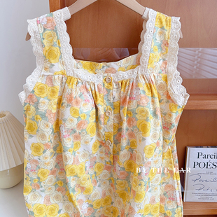 韩系日光花房小清新纯棉精梳棉吊带睡裙女宽松显瘦无袖上衣带胸垫