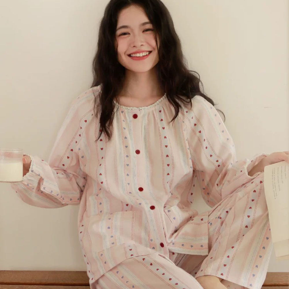 甜美少女心磨毛绒布全棉睡衣套装