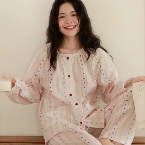甜美少女心磨毛绒布全棉睡衣套装