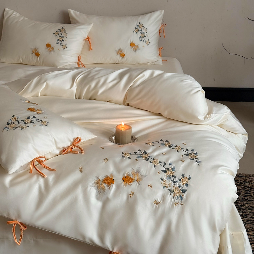 金桂锦鲤100支长绒棉刺绣四件套