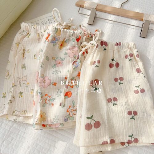 泡泡棉短裤全棉女纱布甜美家居裤