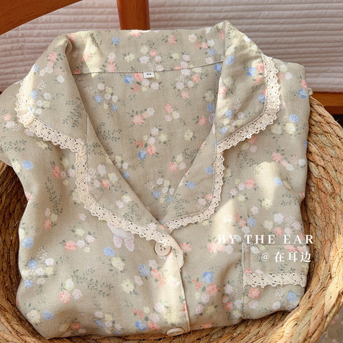 全棉双层纱春夏女睡衣套装亲肤